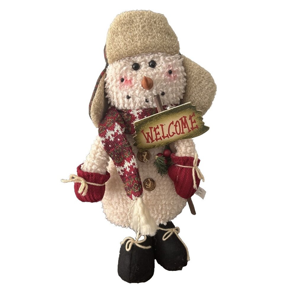 Hobby Lobby Plush Santa 2011 Christmas Plush Toy 16" w/welcome sign, scarf & hat
